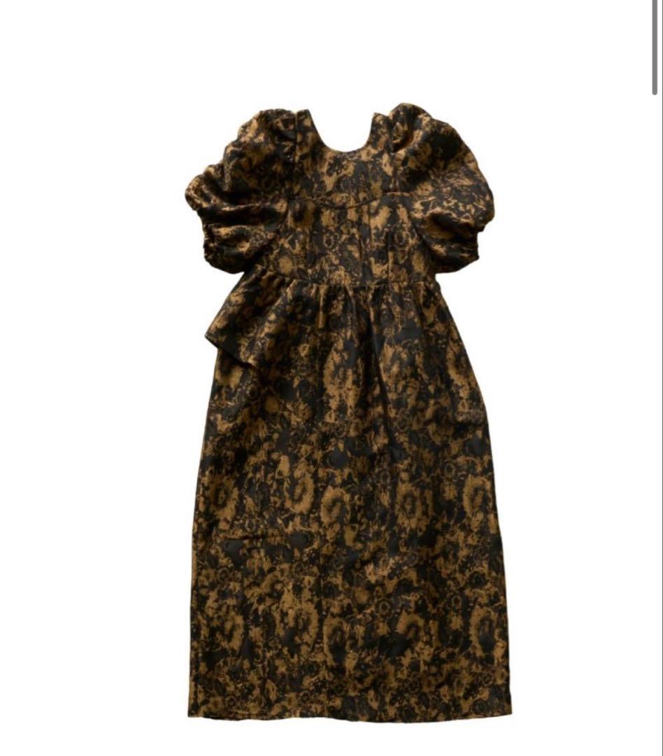 ANDRESD バブルスリーブジャガードドレス　ブロンズ
