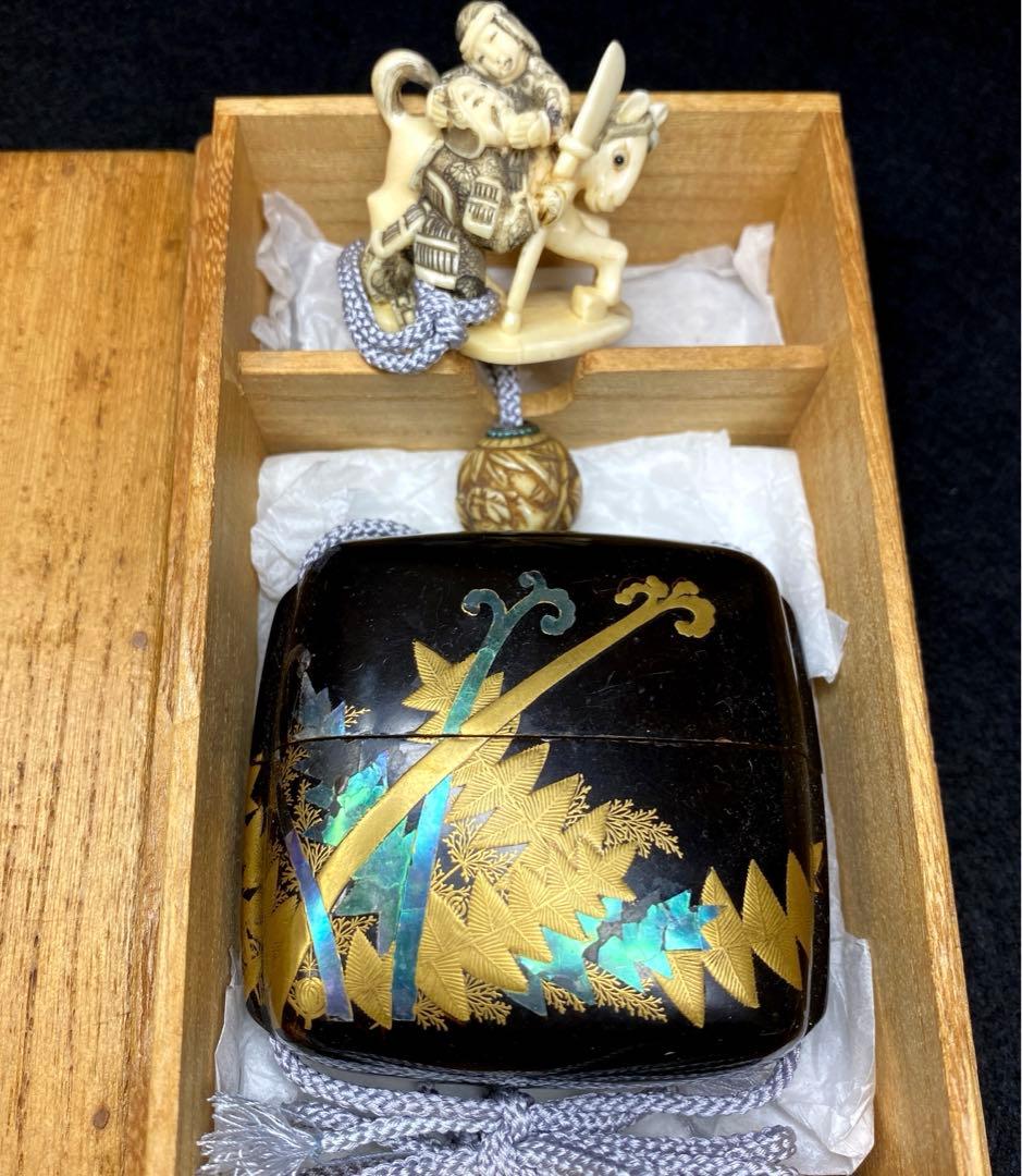 江戸時代 蒔絵印籠 木箱付 102g 東Y6-0910☆2Fトカサ