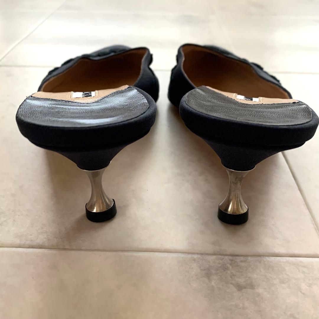 マノロブラニク ミュール サンダル 花 刺繍 ヒール ブラック 38 25cm