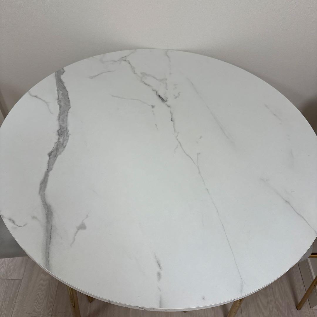 Francfranc ベル ダイニングテーブル ラウンド80 マーブルゴールド