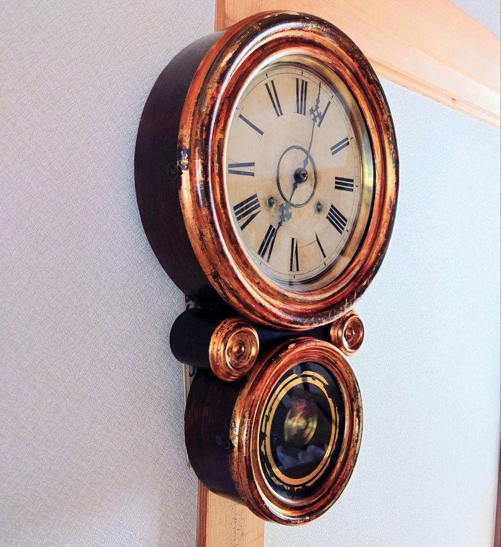 〈完動・美品〉E.INGRAHAM　金箔本四ツ丸達磨ゼンマイ振り子時計