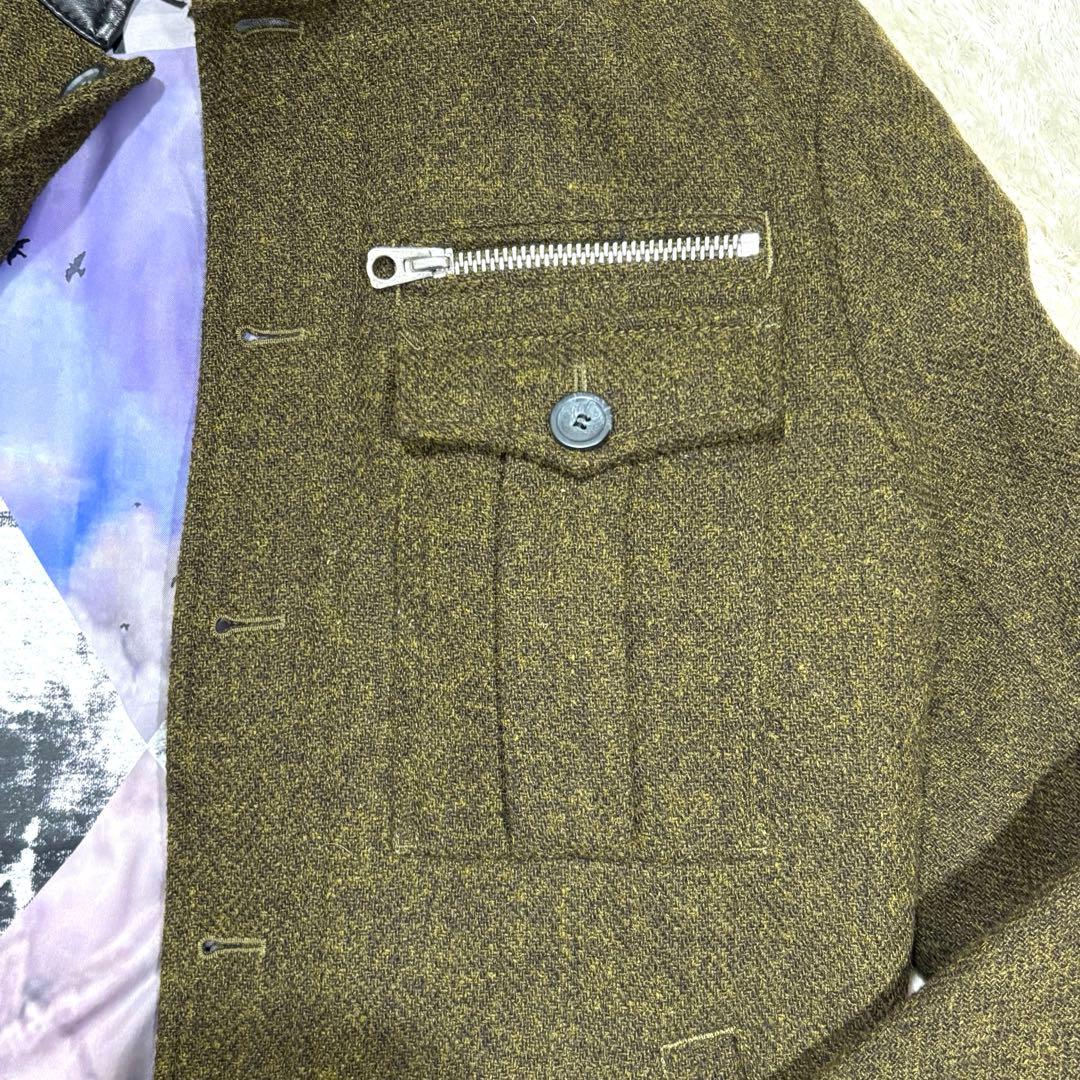 【美品】DIESEL ディーゼル 裏地アート総柄 ウールジャケット 襟レザー　M