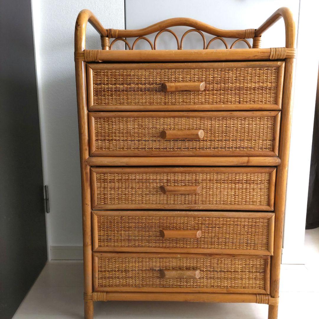 ラタン5段チェスト籐タンス 昭和レトロ