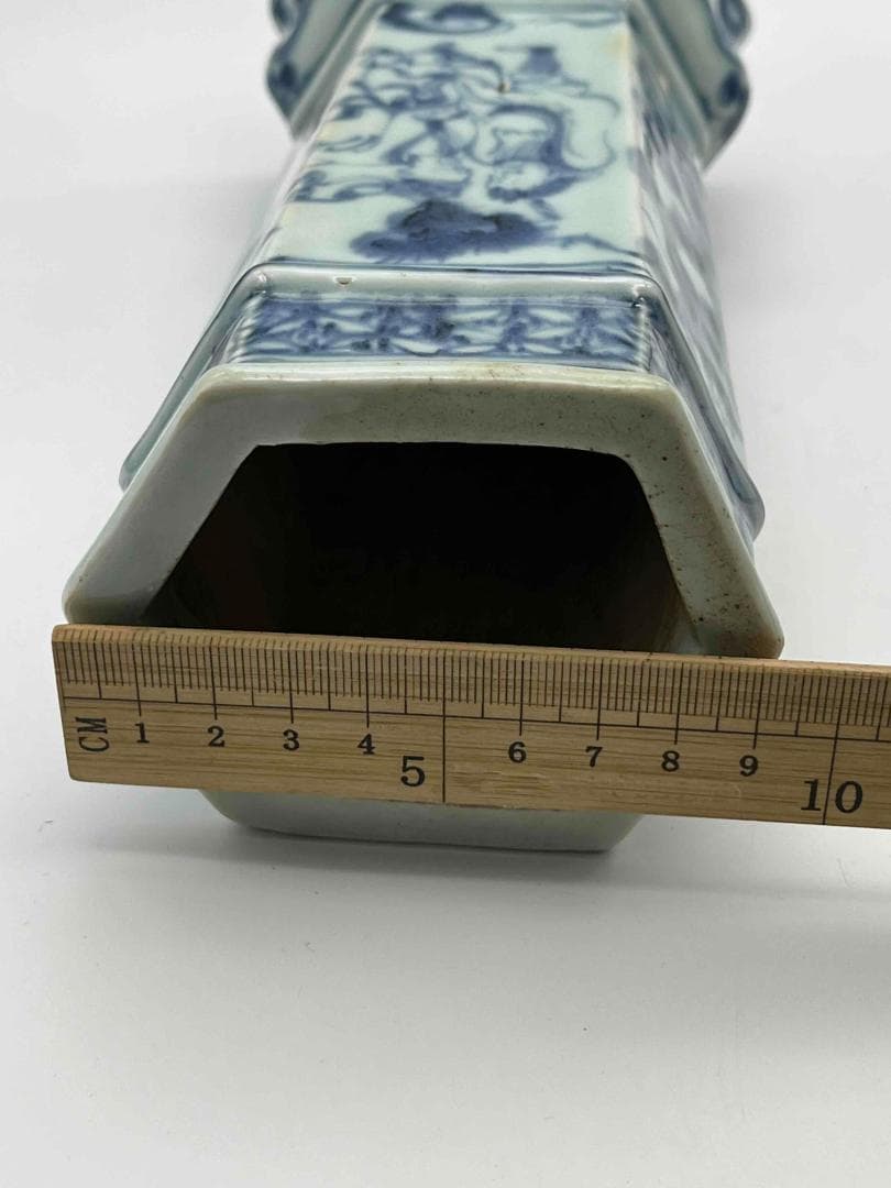 明時代 染付 青花仙人文塔型筆筒 白磁 文房具 名品珍品 香炉 (C-