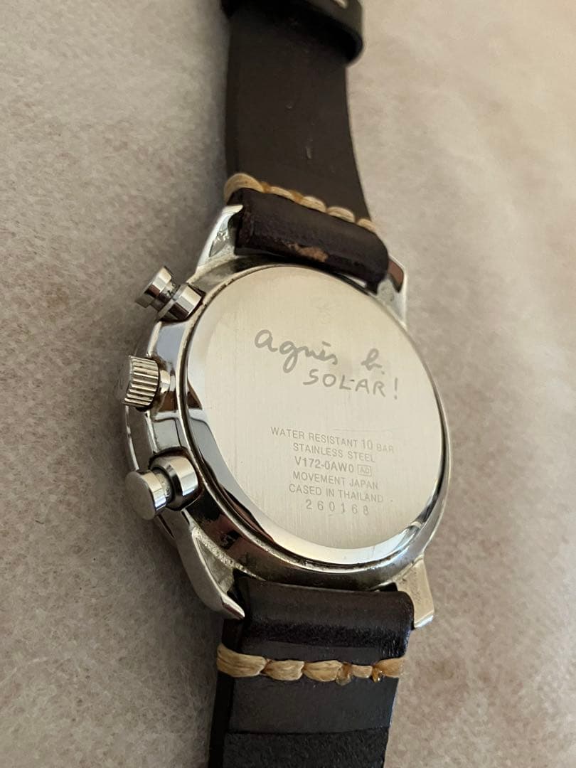 値下げ 稼働★アニエス・ベー クロノグラフ アイボリーメンズ ソーラー腕時計