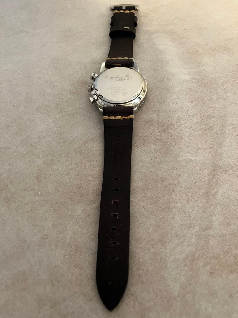 値下げ 稼働★アニエス・ベー クロノグラフ アイボリーメンズ ソーラー腕時計