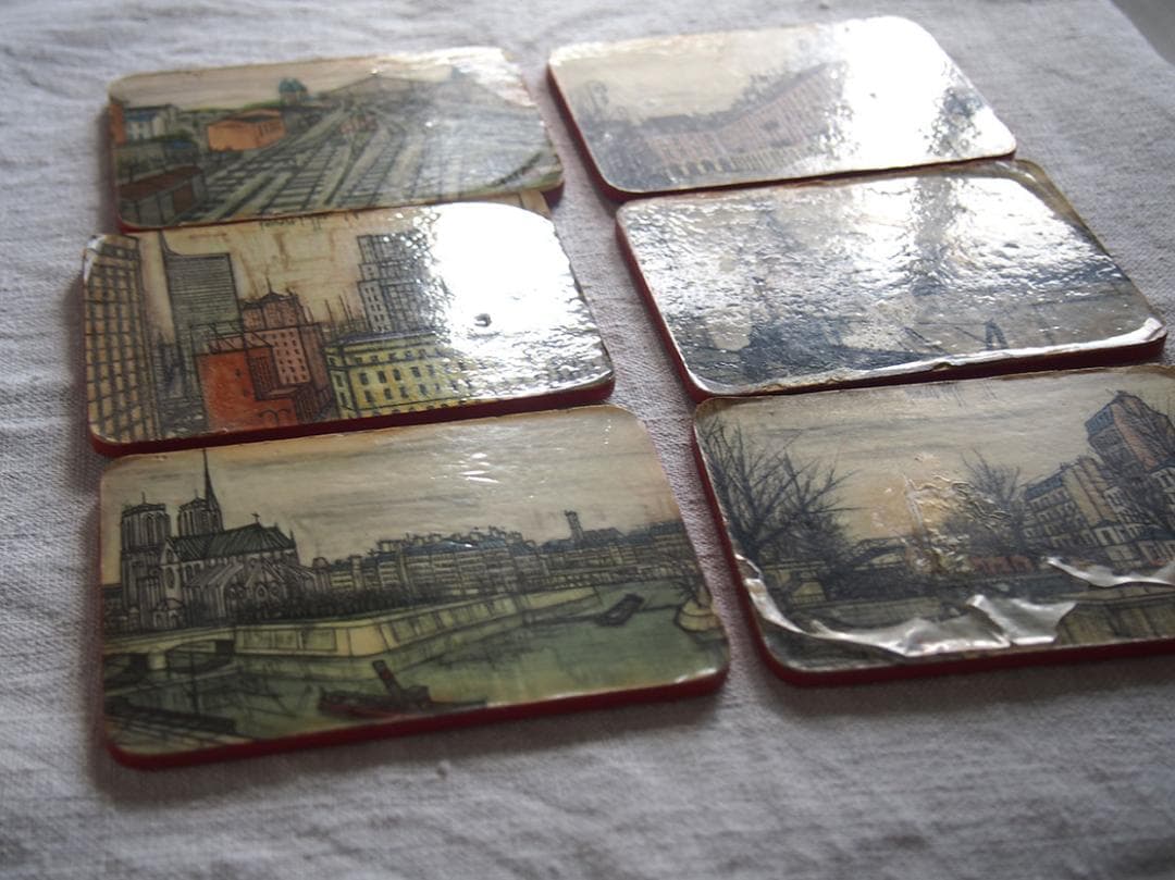 パリの画家ベルナール・ビュッフェのコースター6枚 ミッドセンチュリー