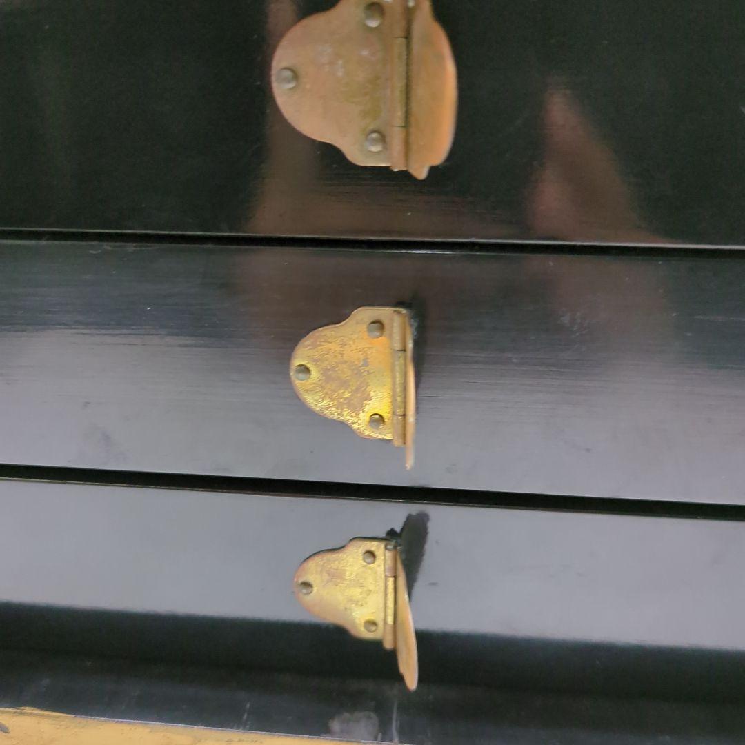 金箔装飾 花鳥模様 漆塗り　金色箱　宝石箱　骨董品　時代物　旧家　初出　蔵出