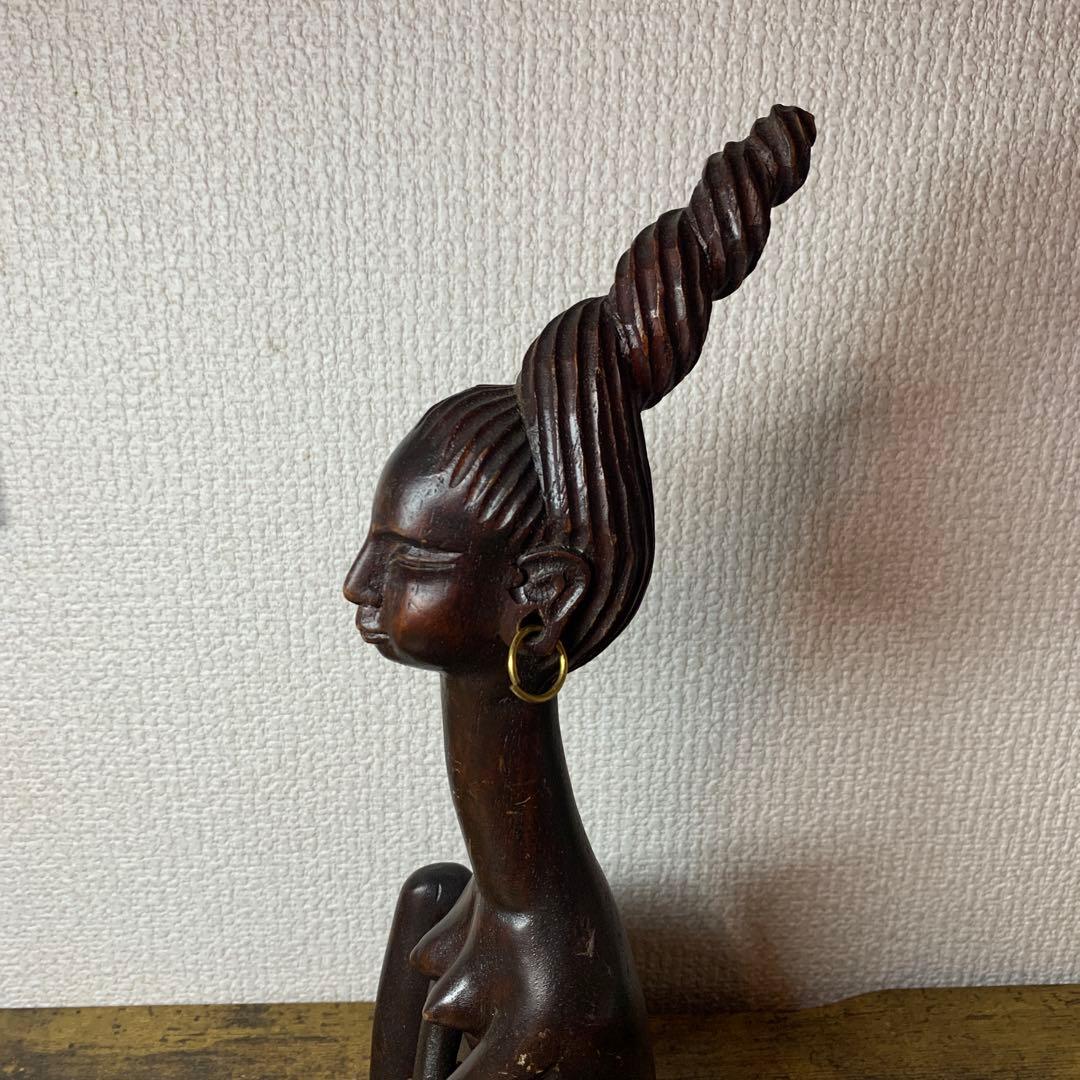 E-4 【希少】アフリカン プリミティブ アート 木彫り彫像 女性像