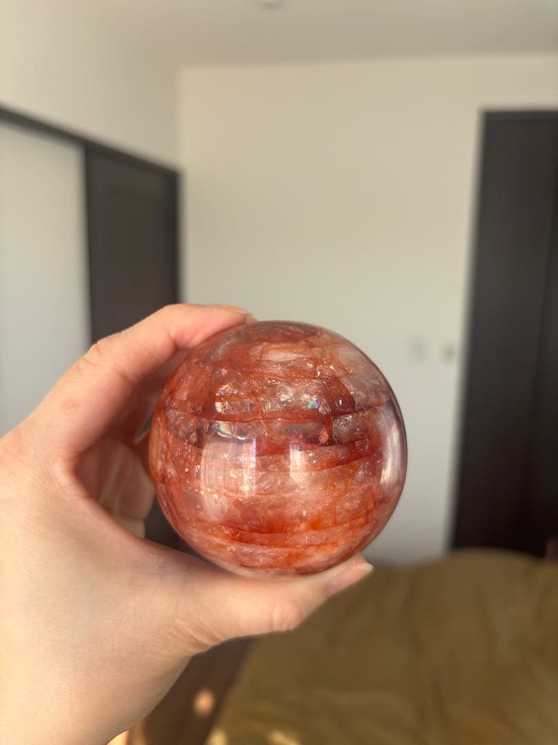 虹入り ファイヤークォーツ（レピドクロサイトインクォーツ） スフィア