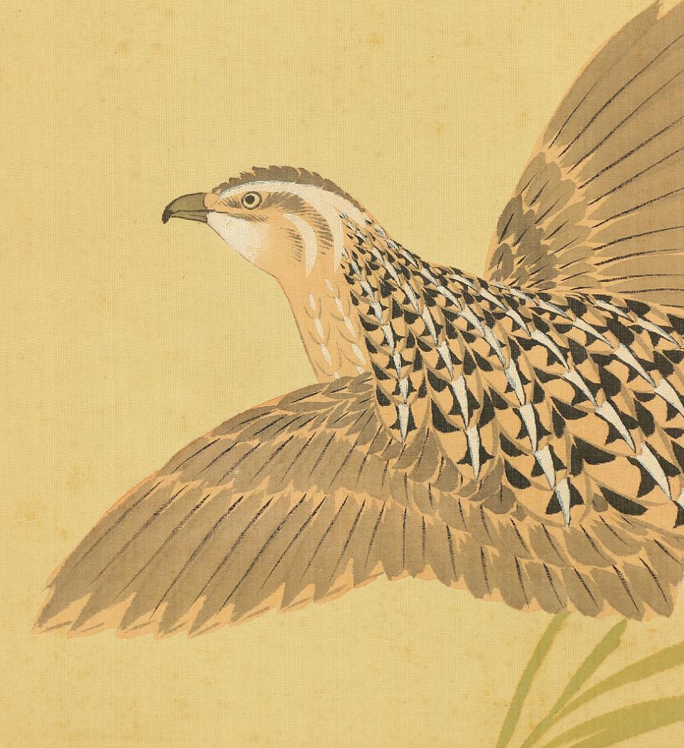 猪巻清明  明治27~昭和49 川合玉堂師事 掛軸 肉筆 絹本 鶉に百合 合箱