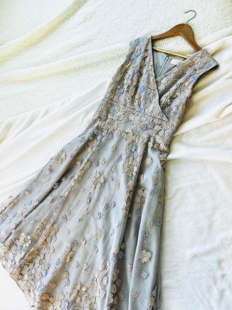 【美品⭐︎】グレースコンチネンタル バイカラーフラワーチュールワンピース グレー