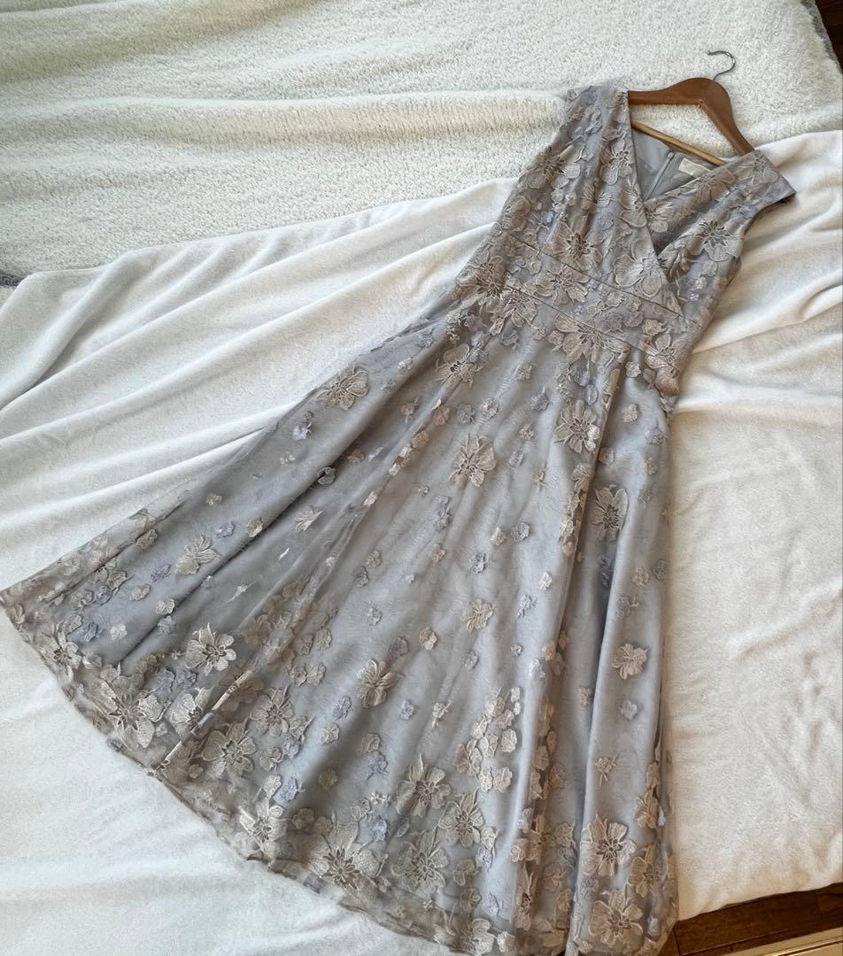 【美品⭐︎】グレースコンチネンタル バイカラーフラワーチュールワンピース グレー
