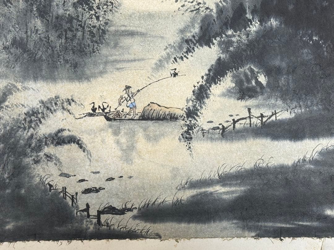 中国　蘇州画家　江和汀作　蘇州月夜　肉筆　水墨画　表具前　送料込み251211