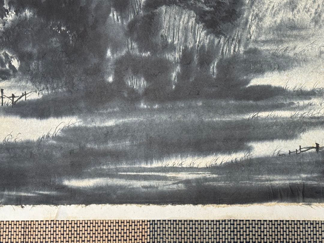 中国　蘇州画家　江和汀作　蘇州月夜　肉筆　水墨画　表具前　送料込み251211