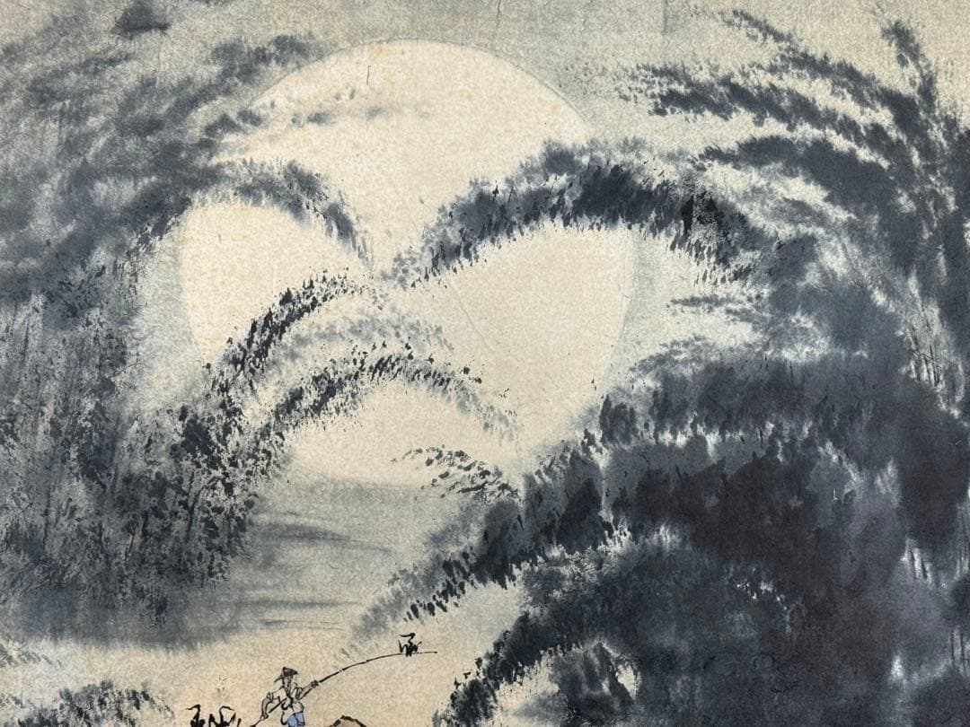 中国　蘇州画家　江和汀作　蘇州月夜　肉筆　水墨画　表具前　送料込み251211