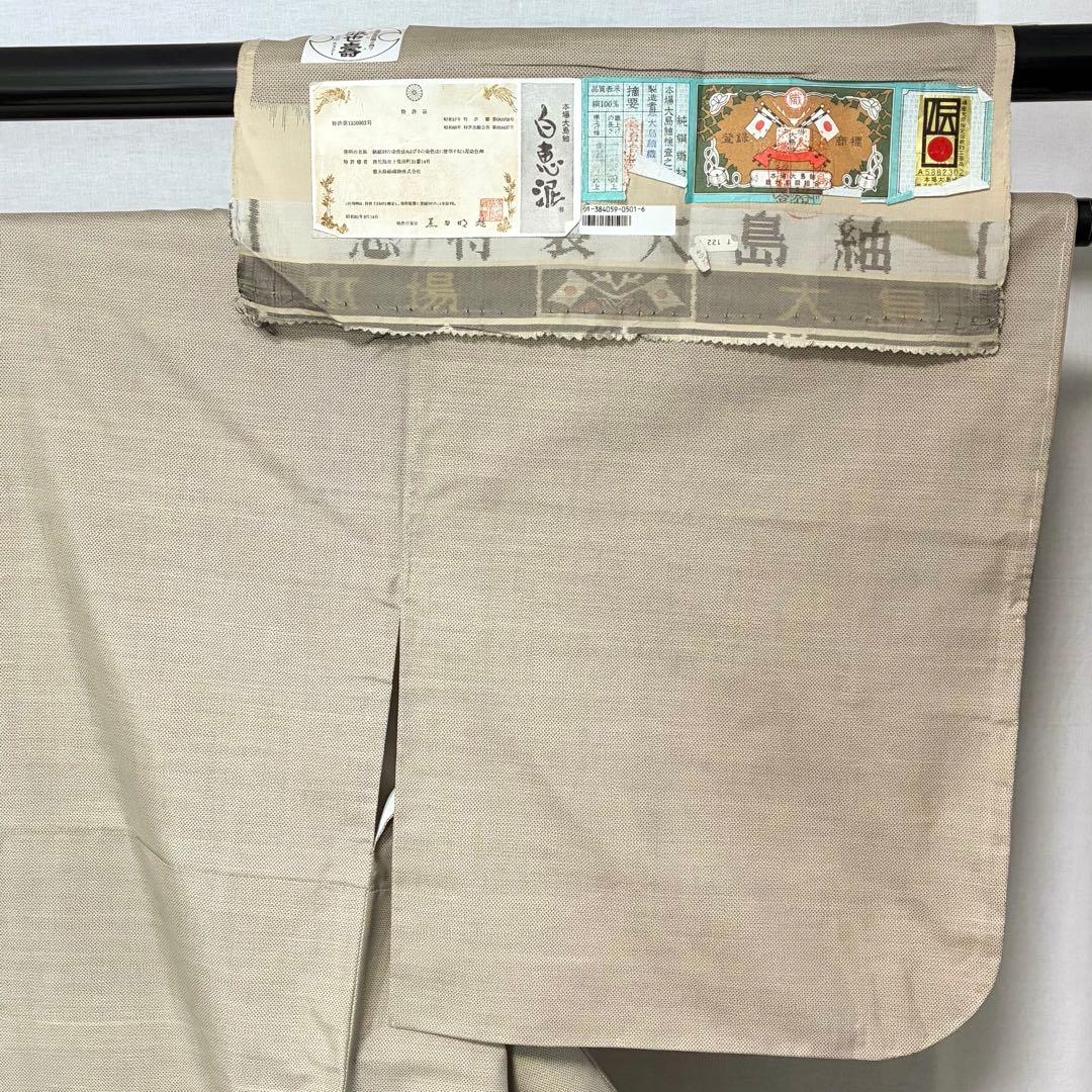 D189 本場白大島紬 恵大島 白恵泥 証紙 正絹着物 袷 しつけ糸未使用極