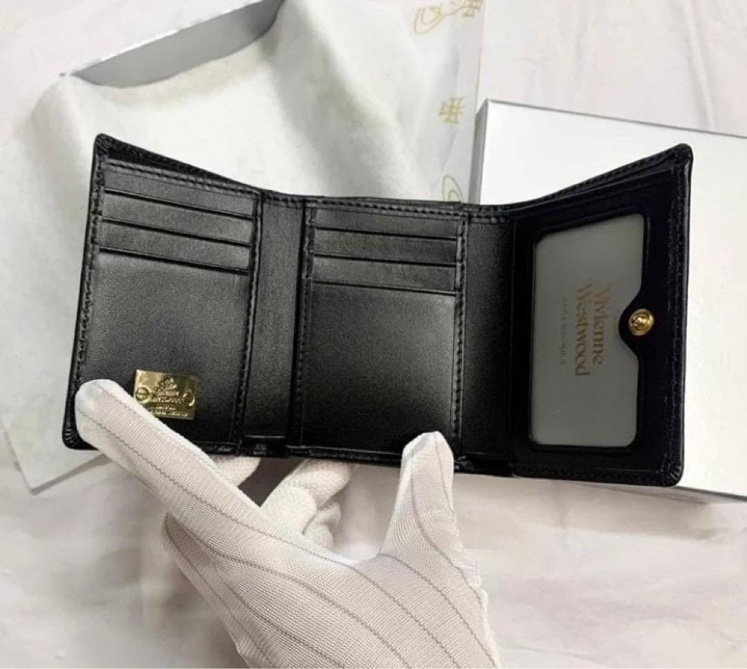 Vivienne Westwood 3つ折り財布 ブラック/ゴールドロゴ-156