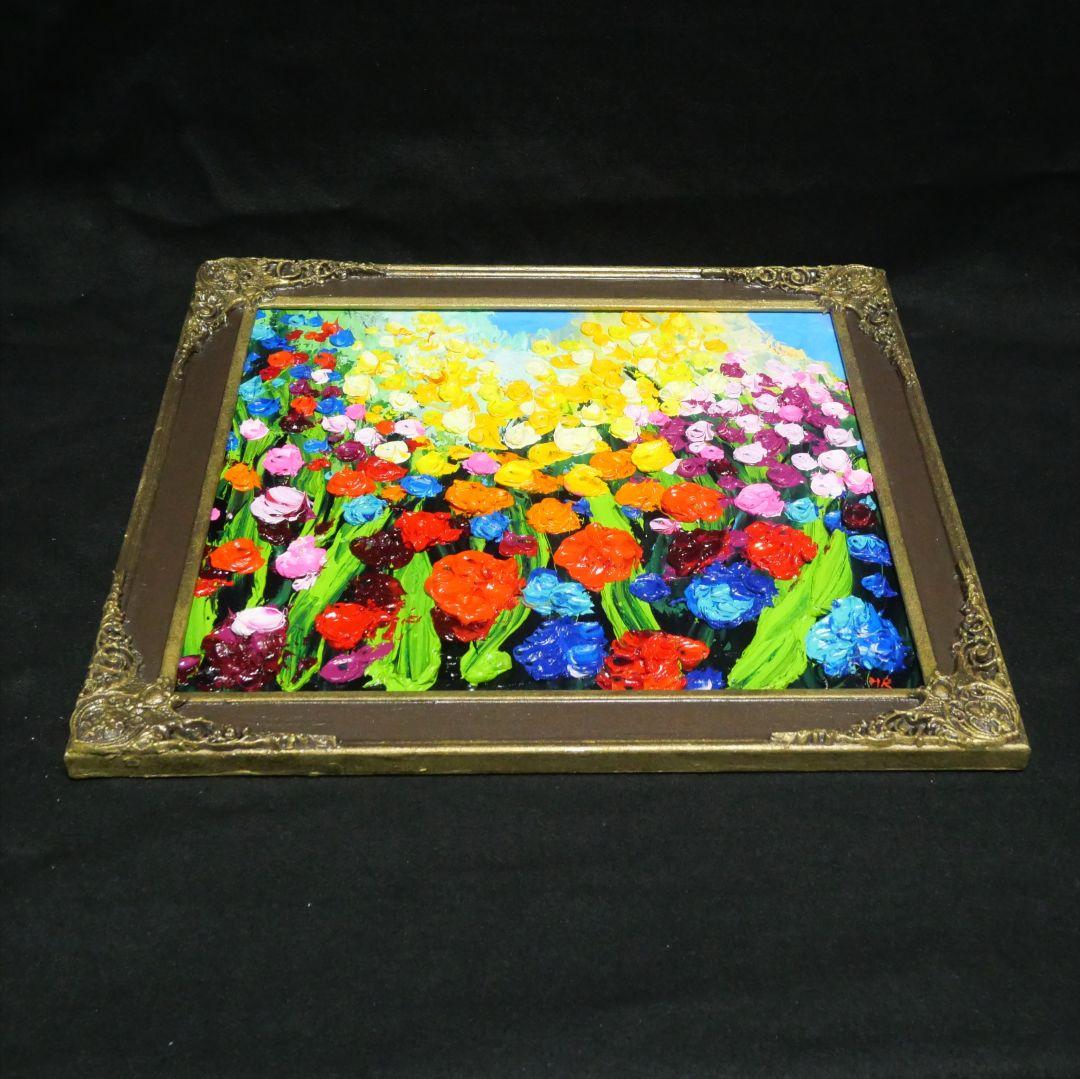 油絵 原画【colorful flower garden】色紙 ・ラッピング付 - メルカリ