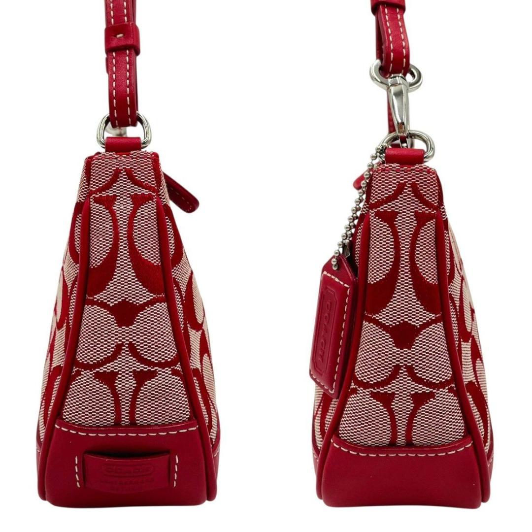 美品 コーチ アクセサリーポーチ ショルダー キャンバス レッド シグネチャー