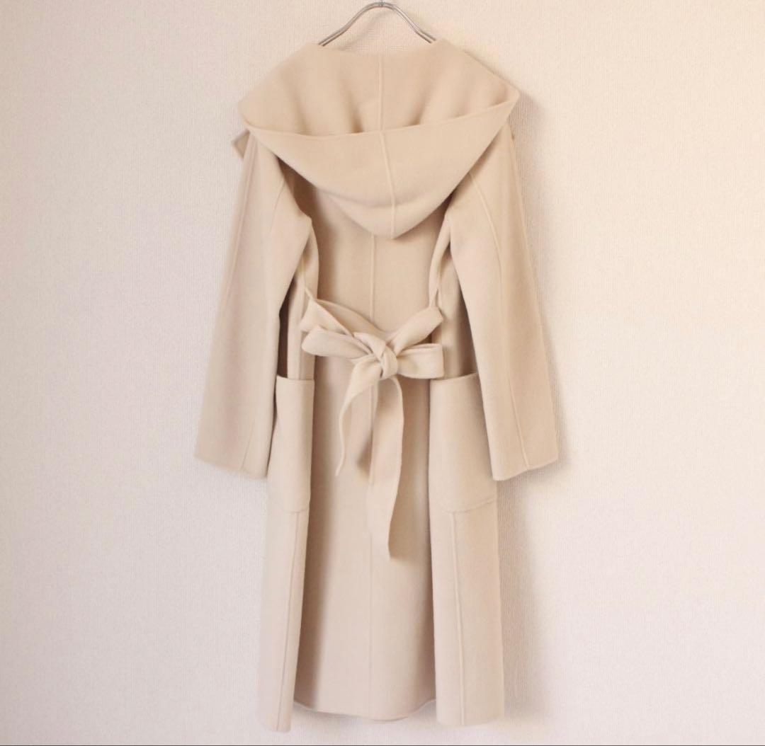 ANAYI リバーシャルムフードコート Mサイズ アイボリー ベルトリボン