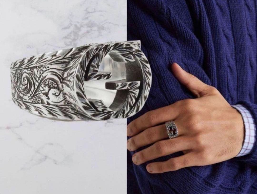 極美品‼️GUCCI 指輪　燻‼️インターロッキングワイドリング　20号