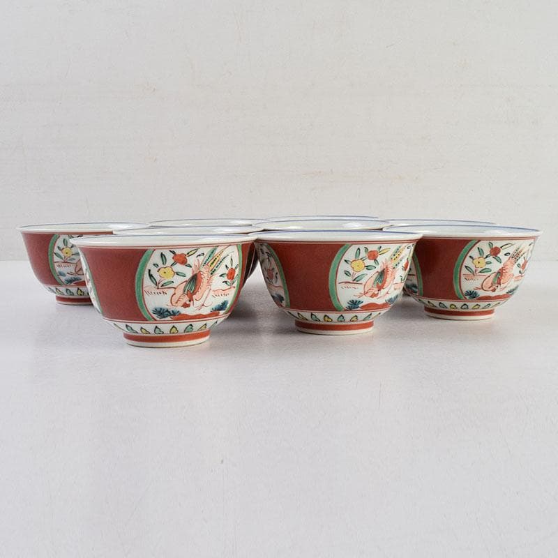 九谷焼　清々軒　矢口永寿造　金襴手写　花鳥文　煎茶碗　九客　共箱　M　R9404