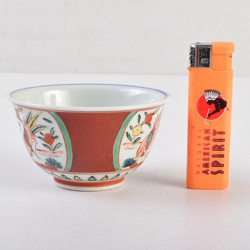 九谷焼　清々軒　矢口永寿造　金襴手写　花鳥文　煎茶碗　九客　共箱　M　R9404