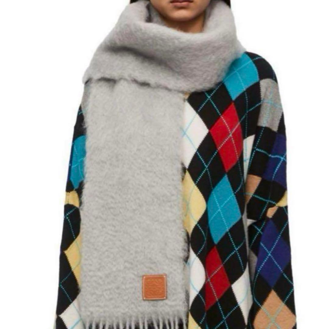 正規品】美品 ロエベ モヘア ウール マフラー LOEWE グレー - メルカリ