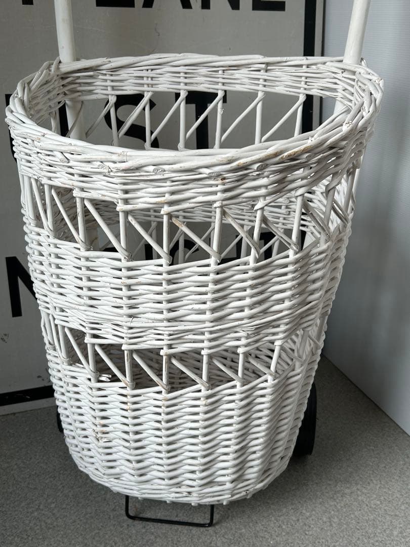 アンティーク ビンテージ 籐 ラタン ショッピングカート バスケット