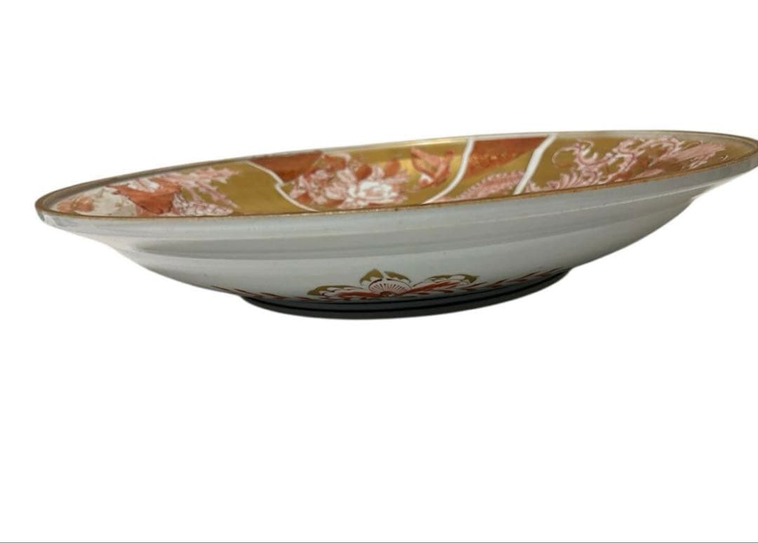 九谷焼 春仙作】金彩色絵大皿 三面構図 共箱付 萬延元年