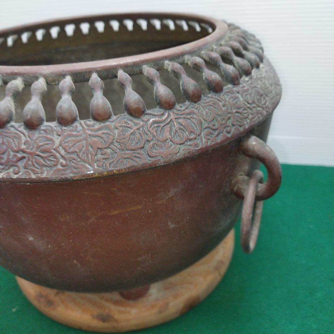 銅製火鉢 時代物 古民具 古道具 瓢箪 ひょうたん 透かし 火鉢