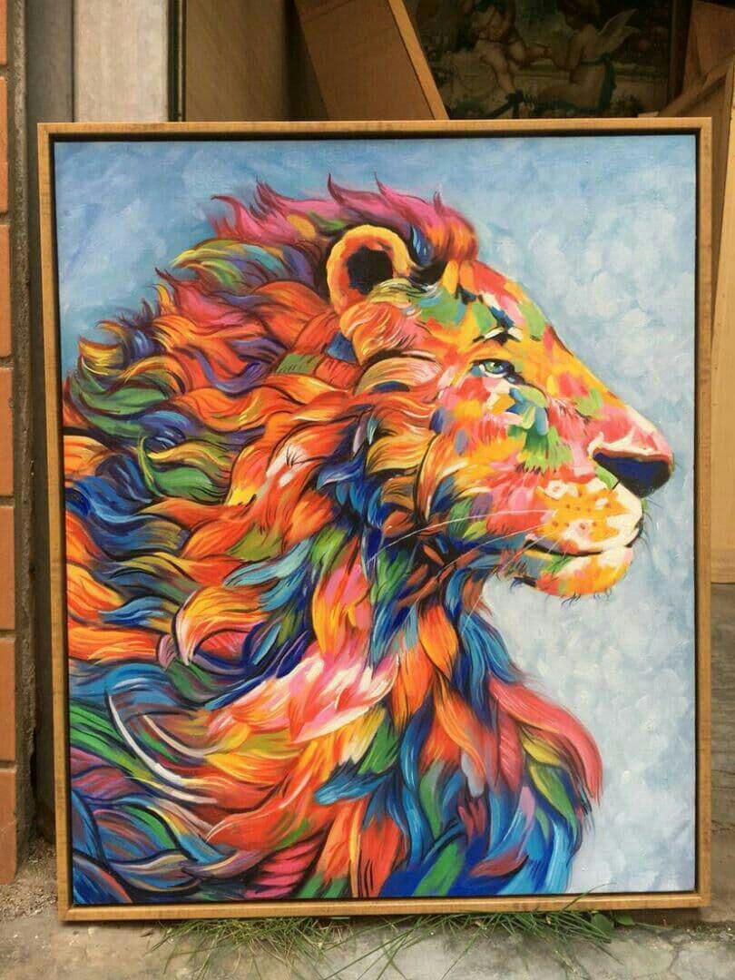 純粋な手描きの油絵抽象ライオンW