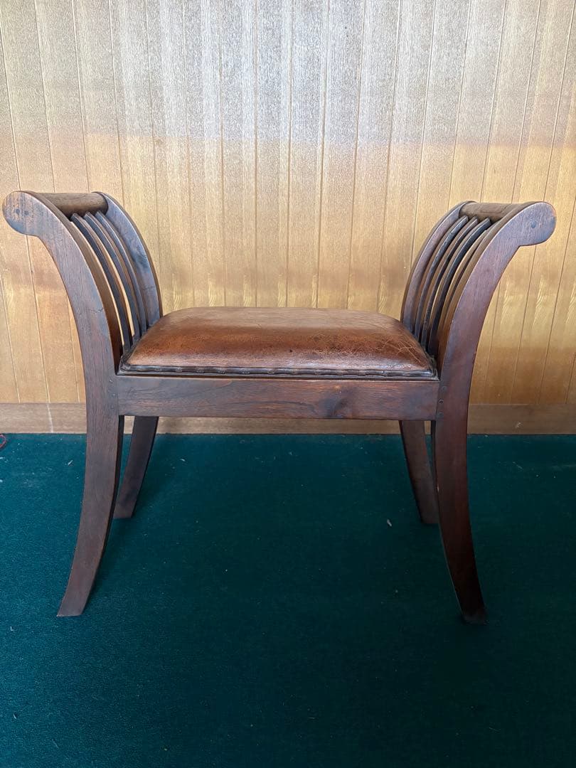 アンティーク　木製スラットバックスツール