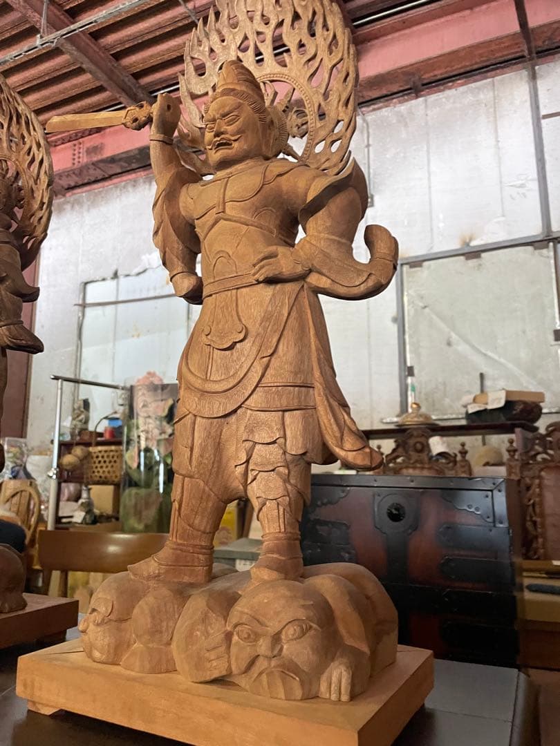 不動明王立像 2体 高さ67cm 仏教美術 仏像 木彫 寺院