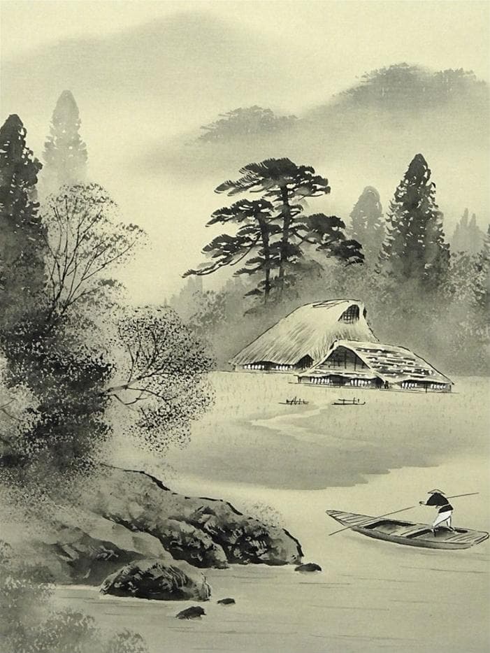 墨絵の山水画の掛け軸