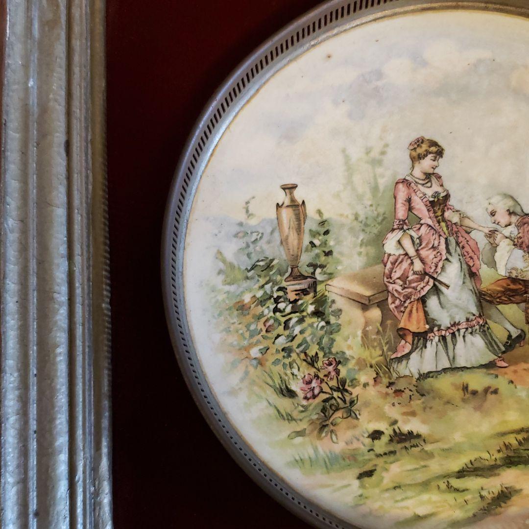 西洋アンティーク　フランス19世紀絵皿の壁掛　美術品　骨董品