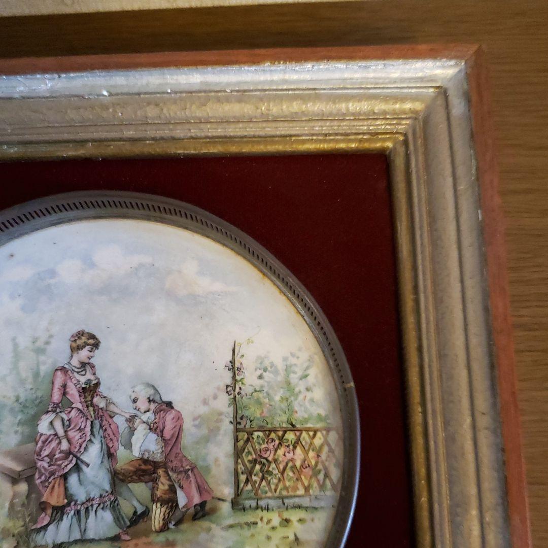西洋アンティーク　フランス19世紀絵皿の壁掛　美術品　骨董品