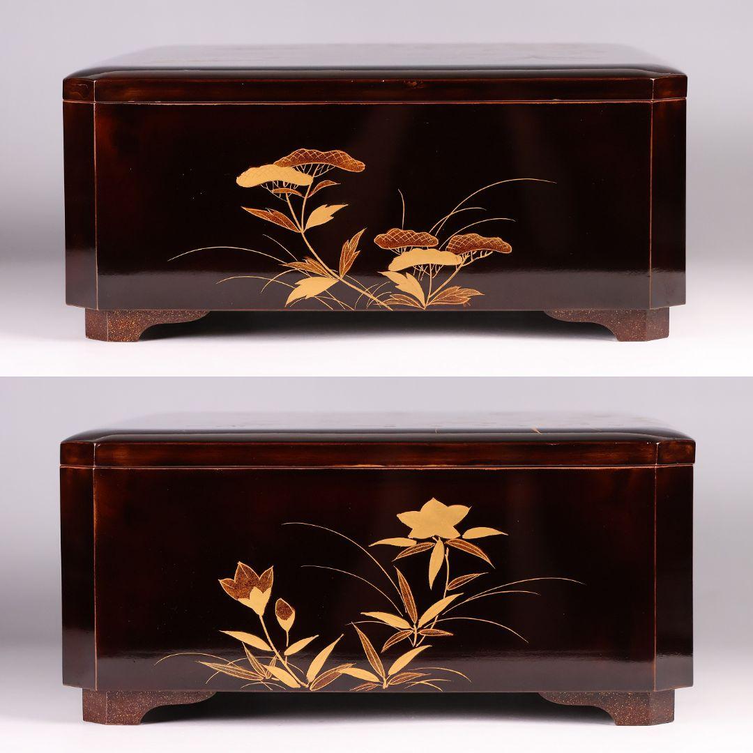 【MA696】加賀蒔絵 饅羹重 内梨地 月に雁 秋草 金蒔絵 木製 饅頭箱菓子重