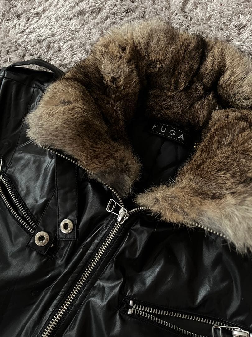 FUGA ファー ライダース 光沢 ナイロン ジャケット archive 中綿