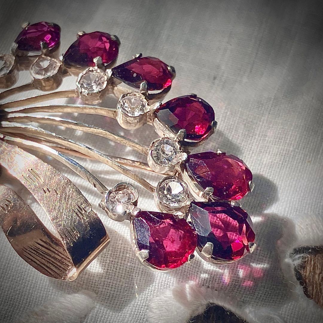 ビンテージ 天然ロードライトガーネット ブローチ ビンテージ 天然