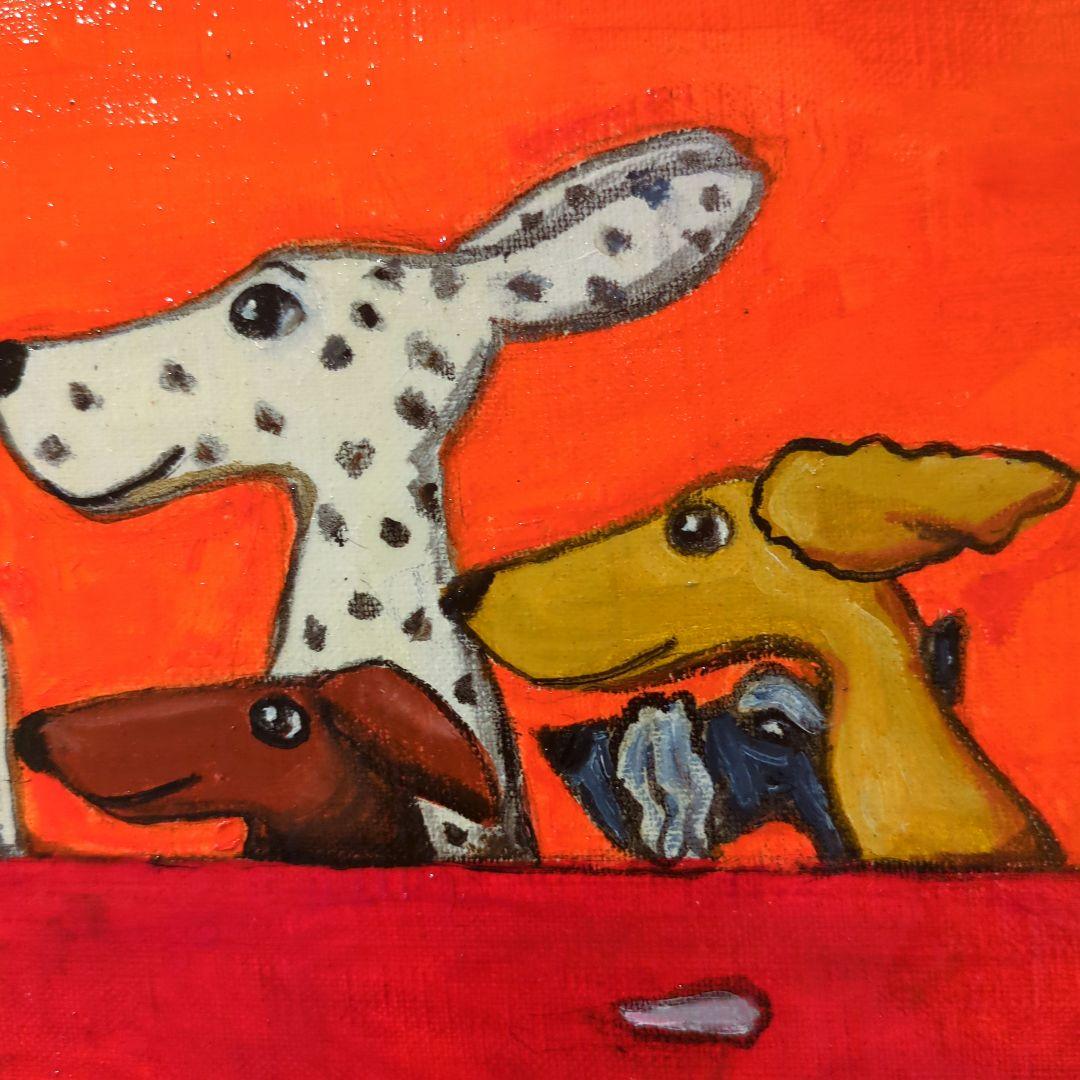 キャンバス油絵 1393様専用確認 ドライブする犬たち