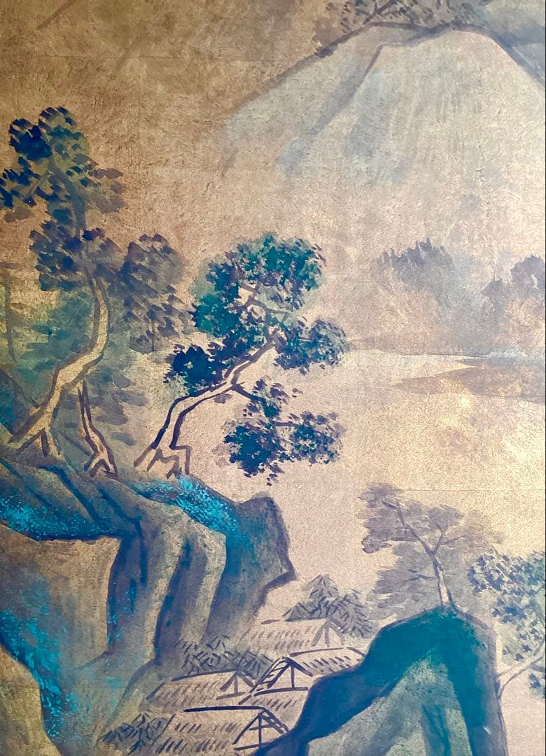 日本画山水画金箔背景