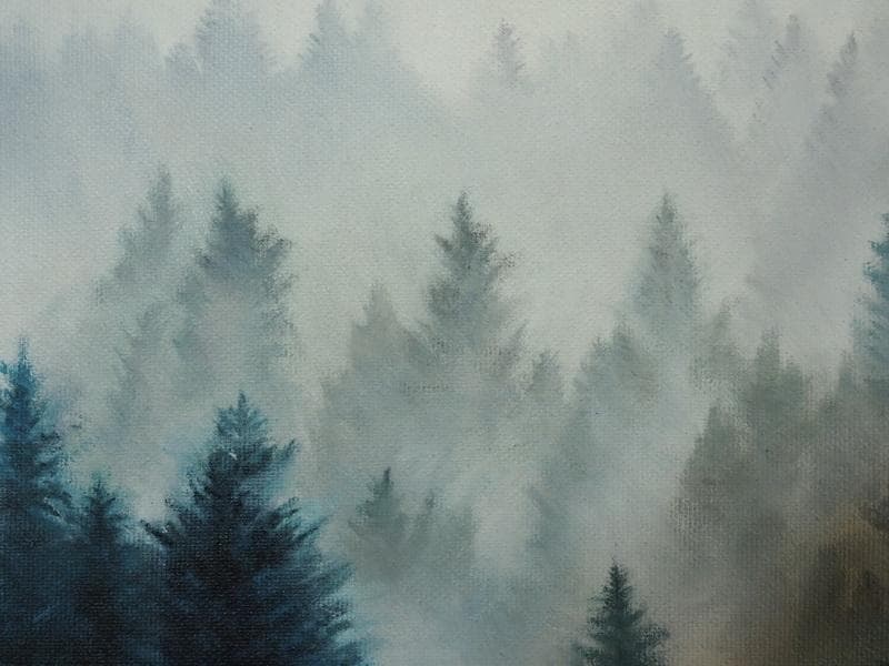 【値下げ】風景画　油絵　東山魁夷　朝の山雲　F8　額付き　手描き　肉筆