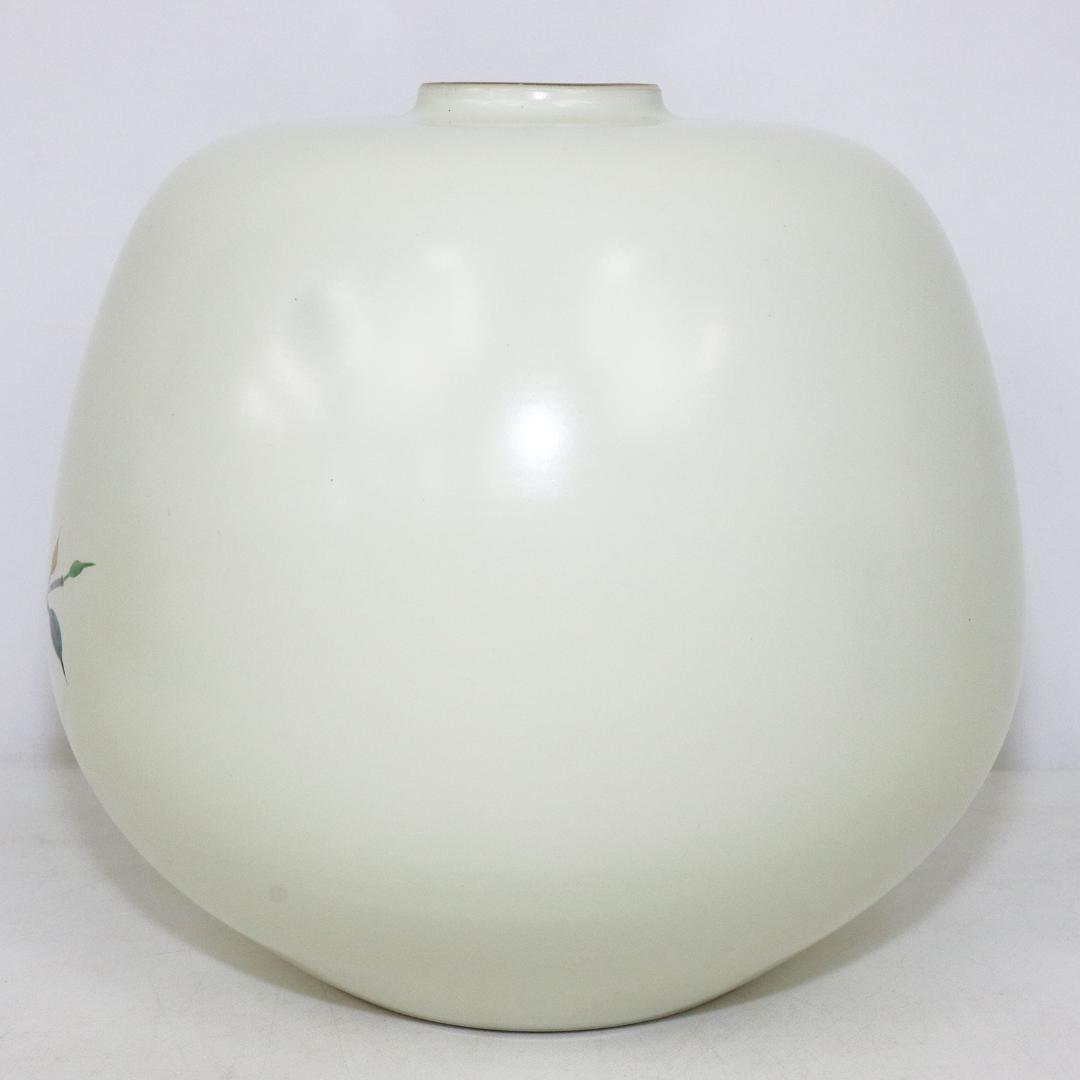 九谷焼 武腰敏昭 花入 山茶花の図 花器 共箱 共布