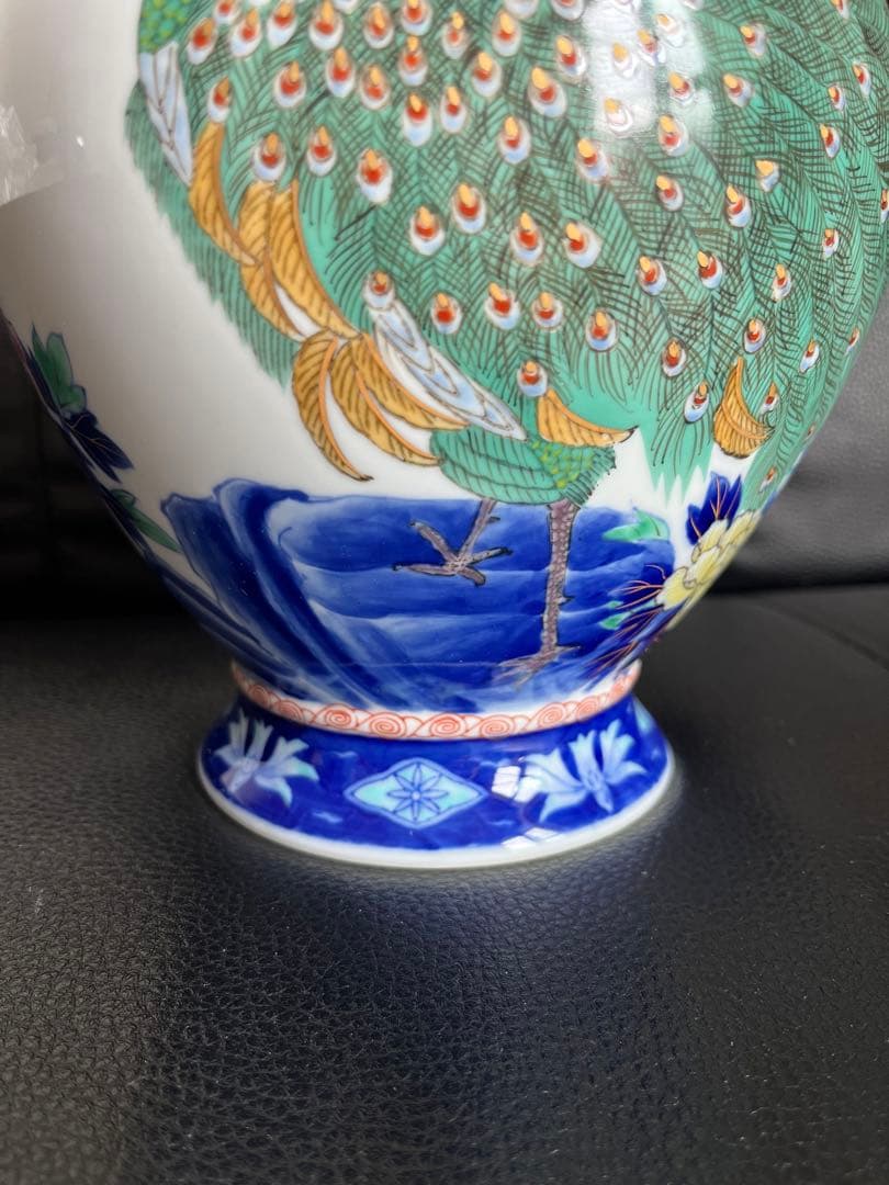 深川製磁 孔雀 高級花瓶 レア品