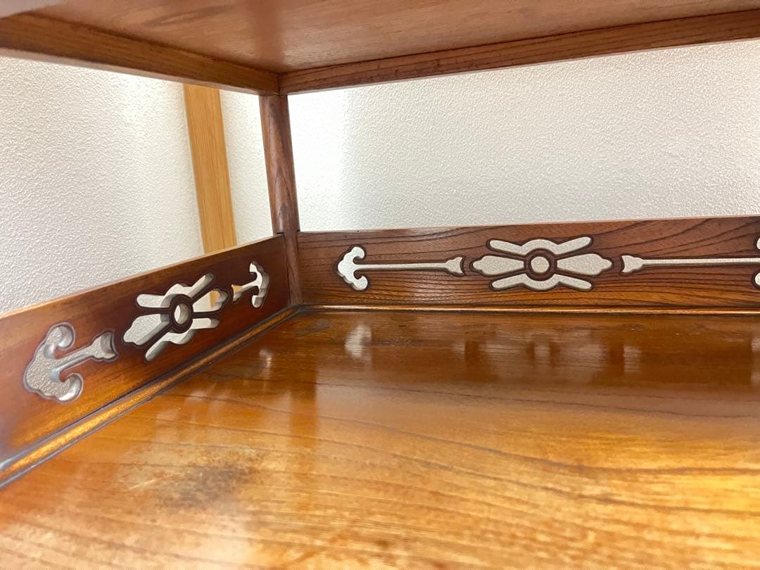 アンティーク 茶箪笥 木製収納棚 彫刻装飾付き