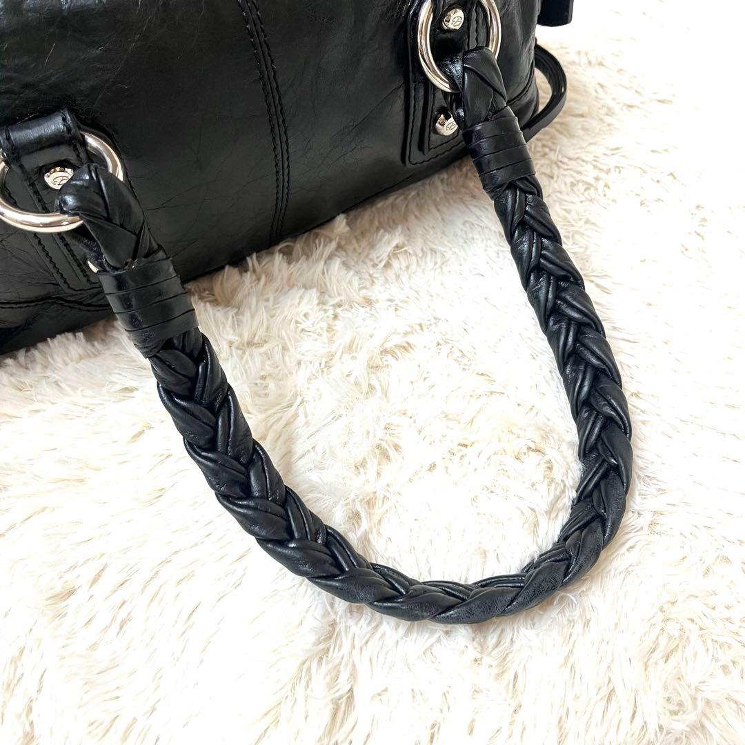 francesco biasia ハンドバッグ レザー 黒 編みこみ y2k