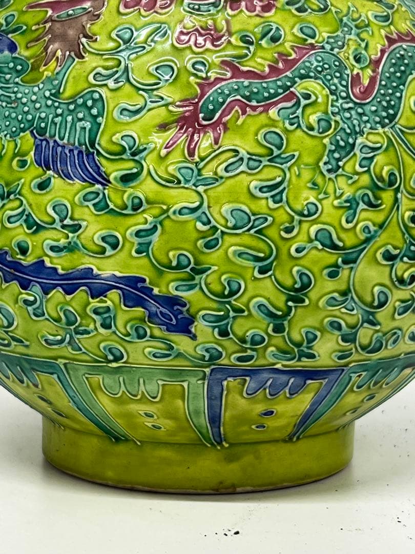 整理品】極上 清時代龍鳳紋花瓶 /西す—43