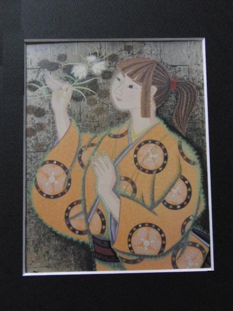 堀川公子、【貝母ゆり】、希少な額装用画集より、新品額装付、状態良好